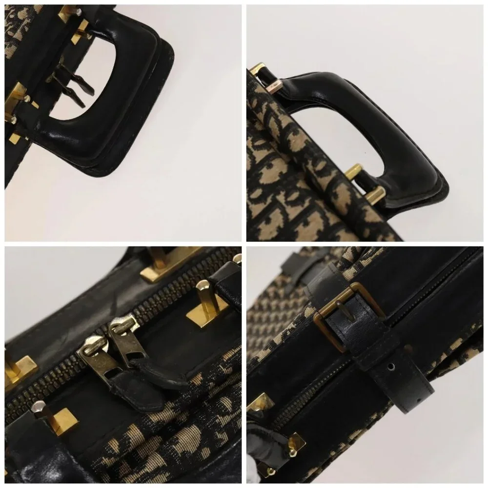 Christian Dior Trotter Canvas Trunk Navy Gold Auth 128550